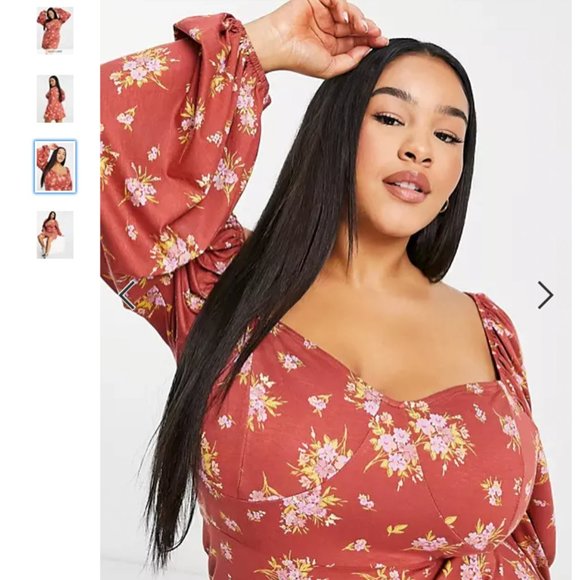 ASOS DESIGN Curve mini tea dress with long sleeves and cup detail  Size 20 - Picture 2 of 4